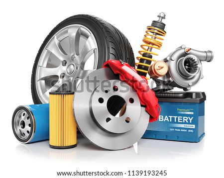 Set of car parts isolated on white background 3d Foto d'archivio © 