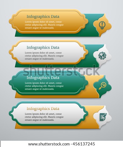 Set of 3d green and golden banners template with islamic design