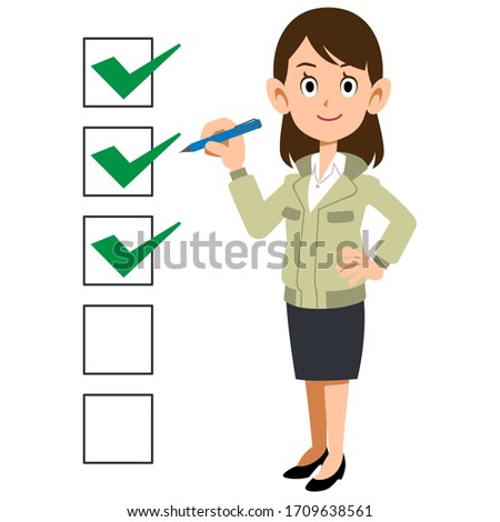 Checklist and a woman wearing work clothes