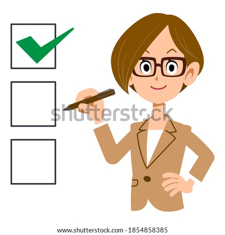 Checklist and business woman smile upper body