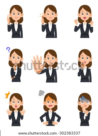 Woman nine of gesture and facial expression to work