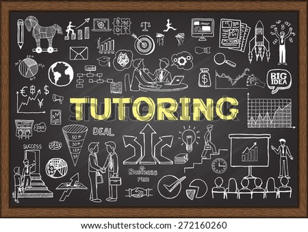 Doodles about tutoring on chalkboard.