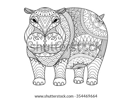 Hand Drawn Zentangle Hippopotamus For Coloring Book Adult Tattoo Shirt Design And Other