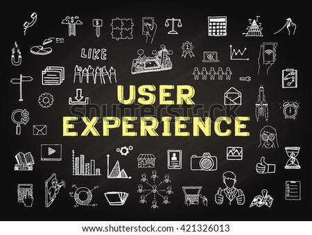 Hand drawn icons about USER EXPERIENCE on chalkboard - Stock vector