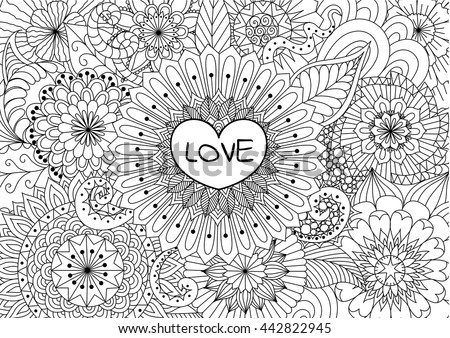 Heart On Flowers For Coloring Books Adult Or Valentines Card