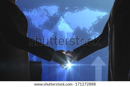 World business shake hand silhouettes rendered with computer graphic 3d