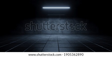 Modern Simple Underground Realistic Light Glowing On Cement Concrete Dark Room Hangar Parking Car Showroom Tiled Floor Background 3D Rendering Illustration