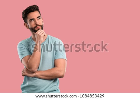 Similar – Image, Stock Photo Pensive young man in black studio with smoke