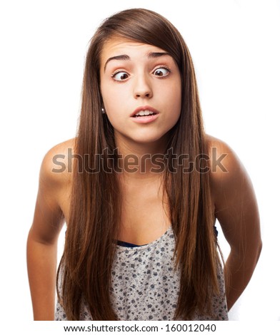 Young Woman Squinting Isolated On White Stock Photo 160012040 ...