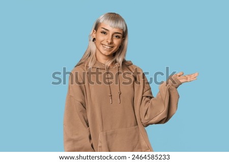 Similar – Image, Stock Photo Positive young woman gesturing middle finger