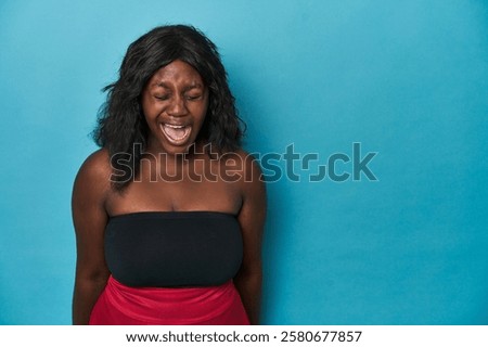 Similar – Image, Stock Photo Young emotional very angry and worried woman screaming. Screaming woman -African descent- covering her ears