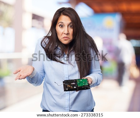 woman having a problem with hard drive