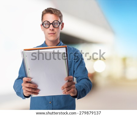 nerd man with a notebook