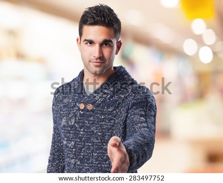 young man greeting gesture
