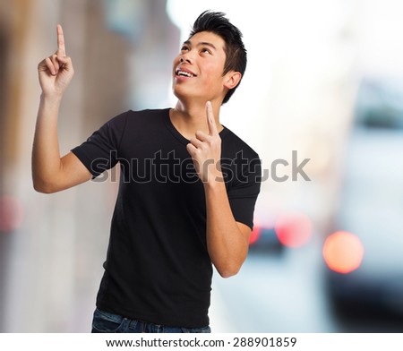 chinese man pointing up