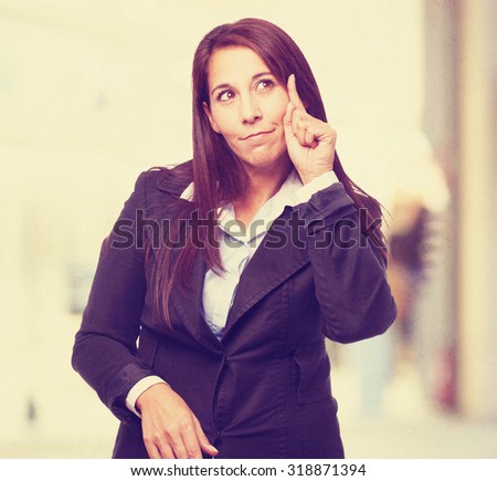 cool business woman pointing front