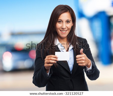 cool business-woman with visit card