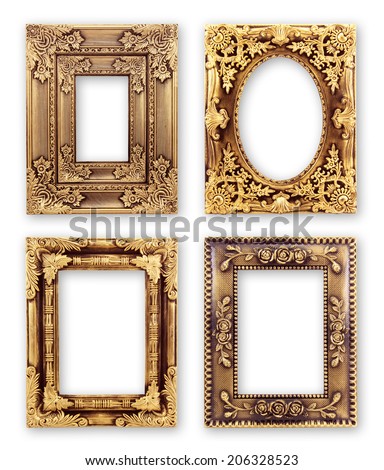 gold Picture frame with a decorative pattern.Isolate on white background