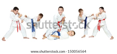 Two boys show of self-defense techniques a collage