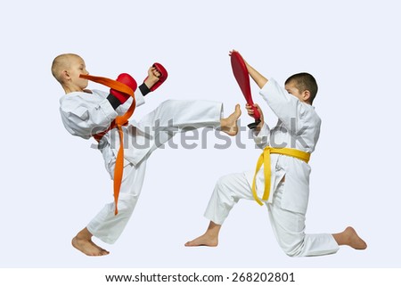 Two boys are trained kick