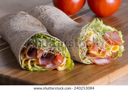 Wrapped tortilla sandwich rolls for food elements uses