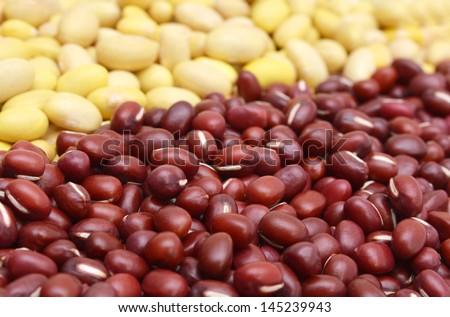 Yellow Beans and adzuki beans on background