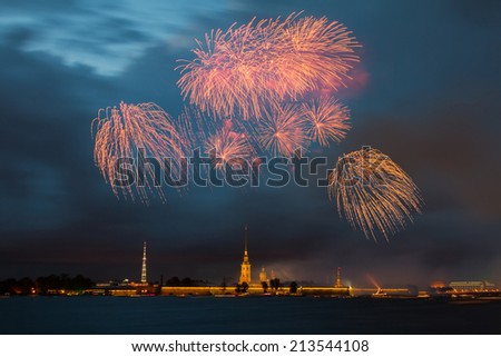 Fireworks over the city of St. Petersburg (Russia) on the feast of \