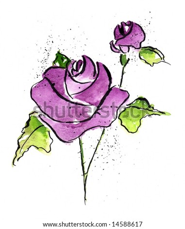 Abstract Floral Watercolor Illustration With Design Of Violet Rose ...