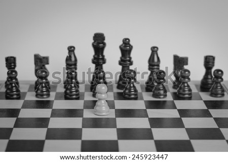 Chess set Black and white photo.