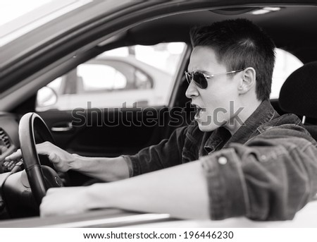 Stressed man driver. Transportation concept.