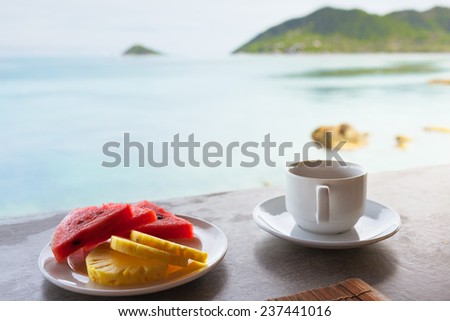 Vacation concept - Breakfast by the sea