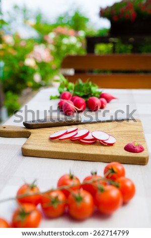 Fresh veggies in a garden setting