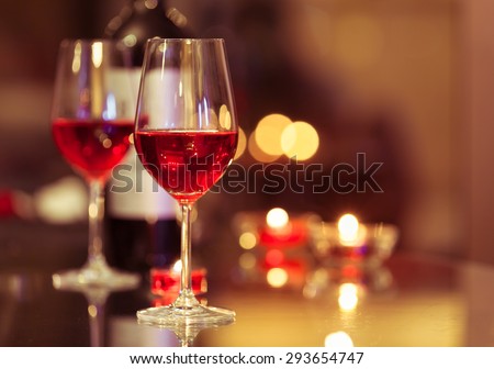 Wine glasses in a restaurant.