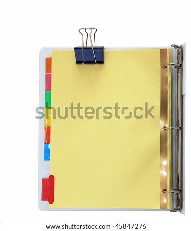 Paper divider with colorful tabs on three ring binder