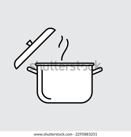 Steaming saucepan line icon. Pot, pan, open lid, hot. Cooking concept. Vector illustration can be used for topics like kitchen, kitchenware, stew, cookery