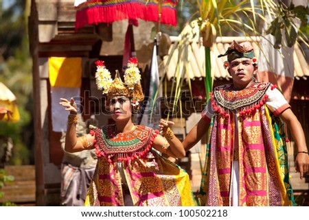 BALI, INDONESIA - APRIL 9: Balinese actors during a classic national Balinese dance Barong on April 9, 2012 on Bali, Indonesia. Barong is very popular cultural show on Bali.