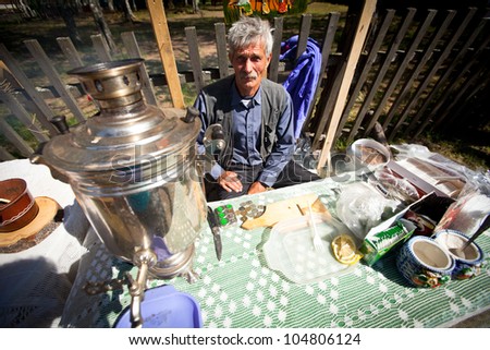 VINNICI, LENINGRAD REGION, RUSSIA - JUNE 10: Local resident during celebrate the annual holiday Vepsian national culture \