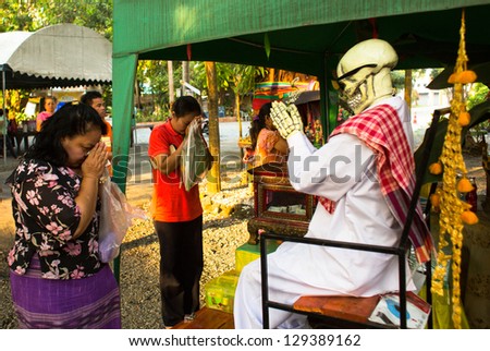 CHANG, THAILAND - FEB 25: Unidentified locals during celebration Chotrul Duchen Feb 25, 2013 on Chang, Thailand. Believed that this day power of good and unwholesome intentions increases by 10 million
