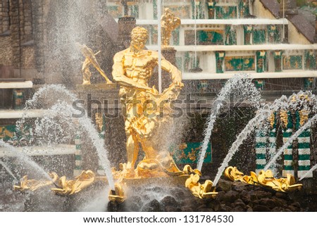 PETERHOF, RUSSIA - JULY 1: Grand Cascade Fountains at Peterhof, Russia, May 1, 2012 in Peterhof, Russia. The name was changed to Petrodvorets in 1944, the original name was restored in 1997.