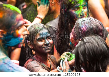 KUALA LUMPUR, MALAYSIA - MAR 31: People celebrated Holi Festival of Colors, Mar 31, 2013 in Kuala Lumpur, Malaysia. Holi, marks the arrival of spring, being one of the biggest festivals in Asia.
