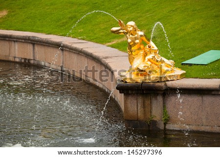 PETERHOF, RUSSIA - JULY 1: Fountains at Peterhof Palace, Russia, May 1, 2012 in Peterhof, Russia. The name was changed to Petrodvorets in 1944, the original name was restored in 1997.