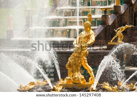 PETERHOF, RUSSIA - JULY 1: Grand Cascade Fountains at Peterhof Palace, Russia, May 1, 2012 in Peterhof, Russia. The name was changed to Petrodvorets in 1944, the original name was restored in 1997.