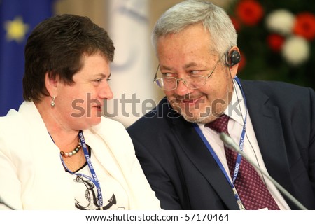 MOSCOW - JULY 8: Mrs.Svetlana ORLOVA (L)- Deputy Chairman of the Council of Federation of the Federal Assembly of the Russia, and Mr.Sergey YURPALOV (R), July 8, 2010 in Moscow, Russia.