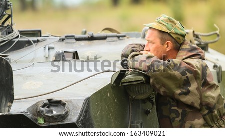 KOSTROMA REGION - AUGUST 26: Soldiers on the Command post exercises with 98-th Guards Airborne Division, August 26, 2010 in Kostroma region, Russia.