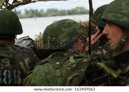 KOSTROMA REGION - AUGUST 26: Soldiers on the Command post exercises with 98-th Guards Airborne Division, August 26, 2010 in Kostroma region, Russia.