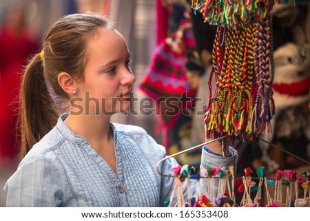 Young girl in the Asian gift shop.