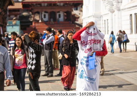 KATHMANDU, NEPAL - DEC 1: Unidentified participants at World AIDS Day on Durbar Square, Dec 1, 2013 in Kathmandu, Nepal. Currently, 4-6 people are getting HIV infection daily in Nepal.
