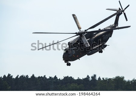 BERLIN, GERMANY - MAY 21, 2014: Sikorsky CH-53 Sea Stallion is the heavy-lift transport helicopter, demonstration during the International Aerospace Exhibition ILA Berlin Air Show.