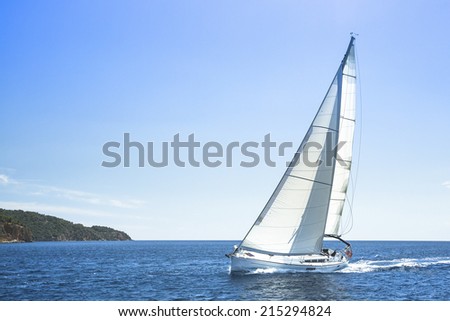 Sailing, racing yachts on the high seas. Luxury yachts.