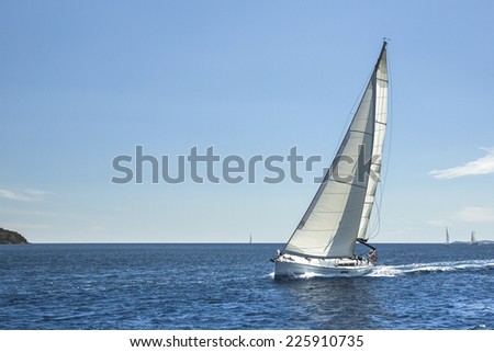 Boat in sailing regatta. luxury cruise yachts. Picture with space for text.